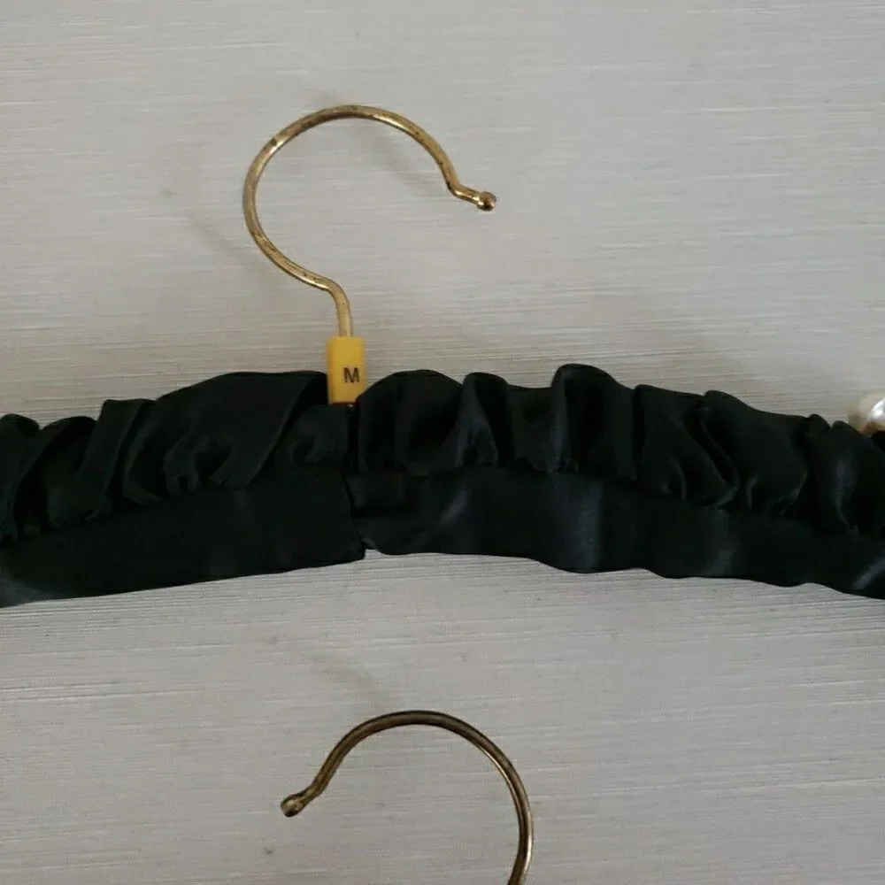 Padded Satin Fabric Covered Clothes Lingerie Hangers Brass Hook Wood Arms VTG
